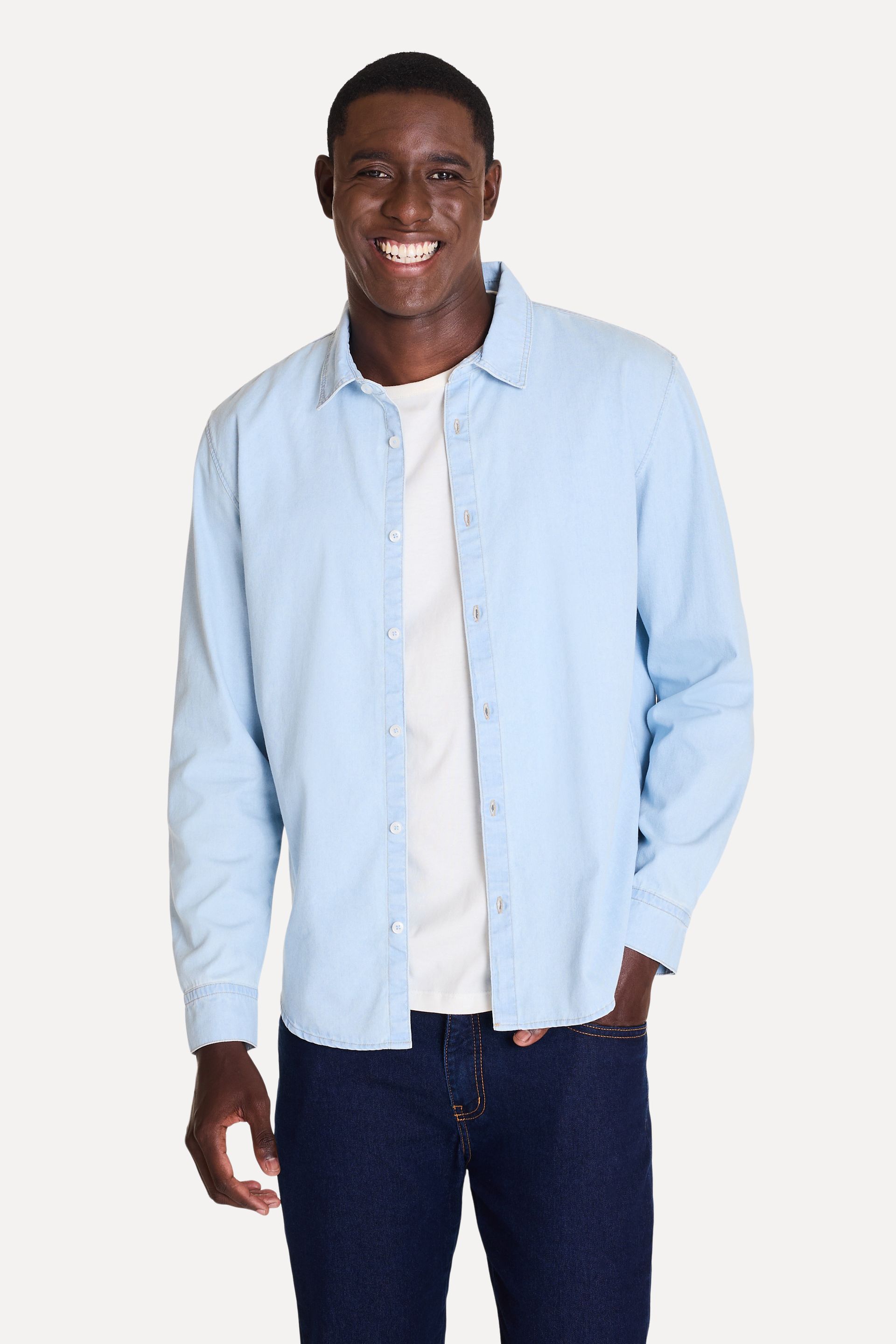 Camisa Jeans Masculina Manga Longa