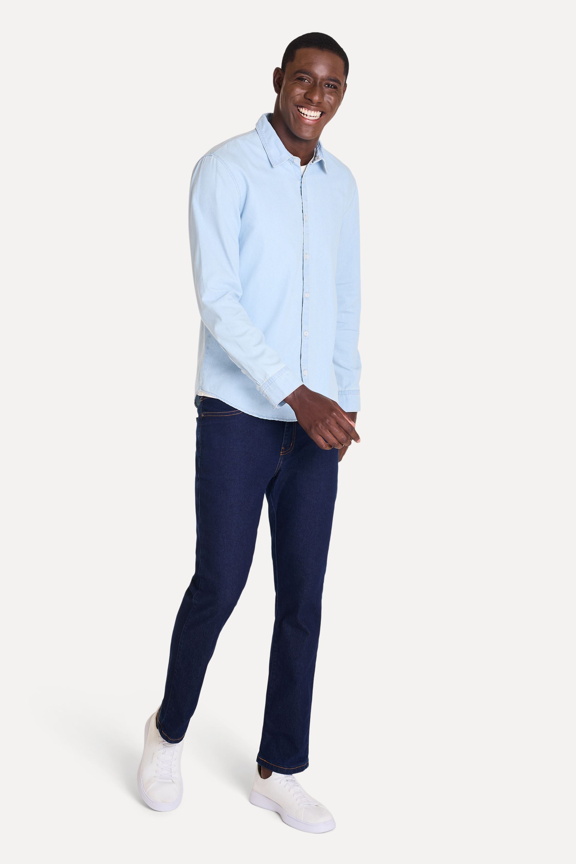 Camisa Jeans Masculina Manga Longa
