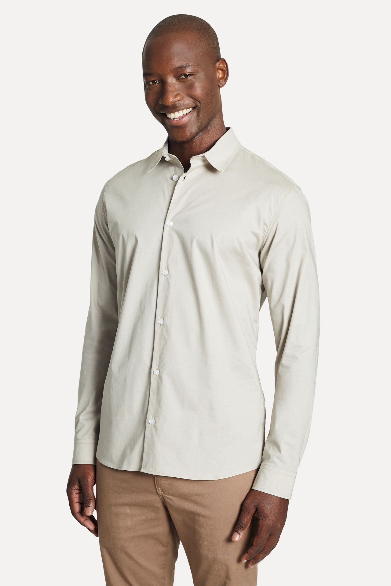 Camisa Básica Masculina Tricoline com Eslastano Manga Longa