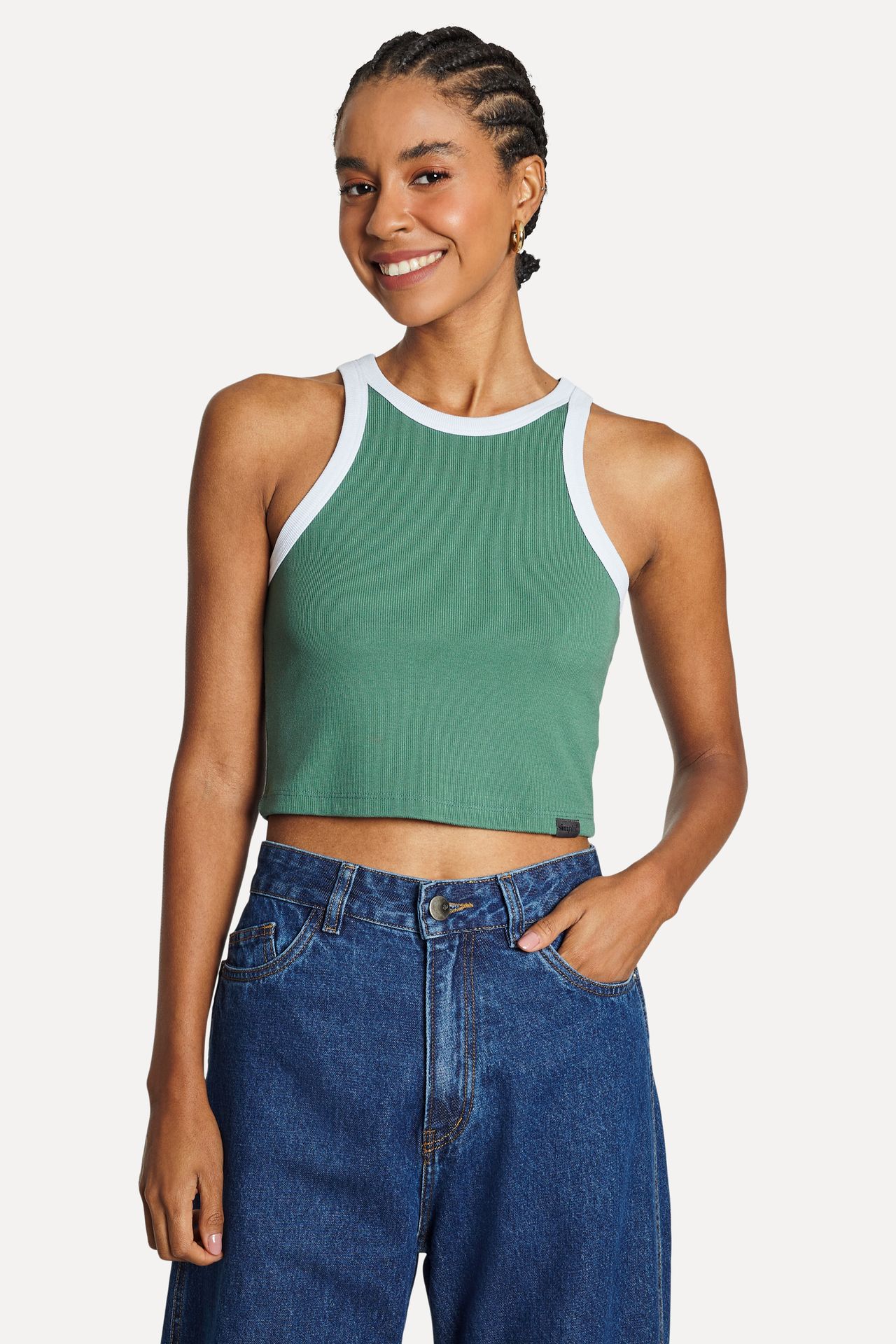 Regata Feminina Bicolor em Malha Rib