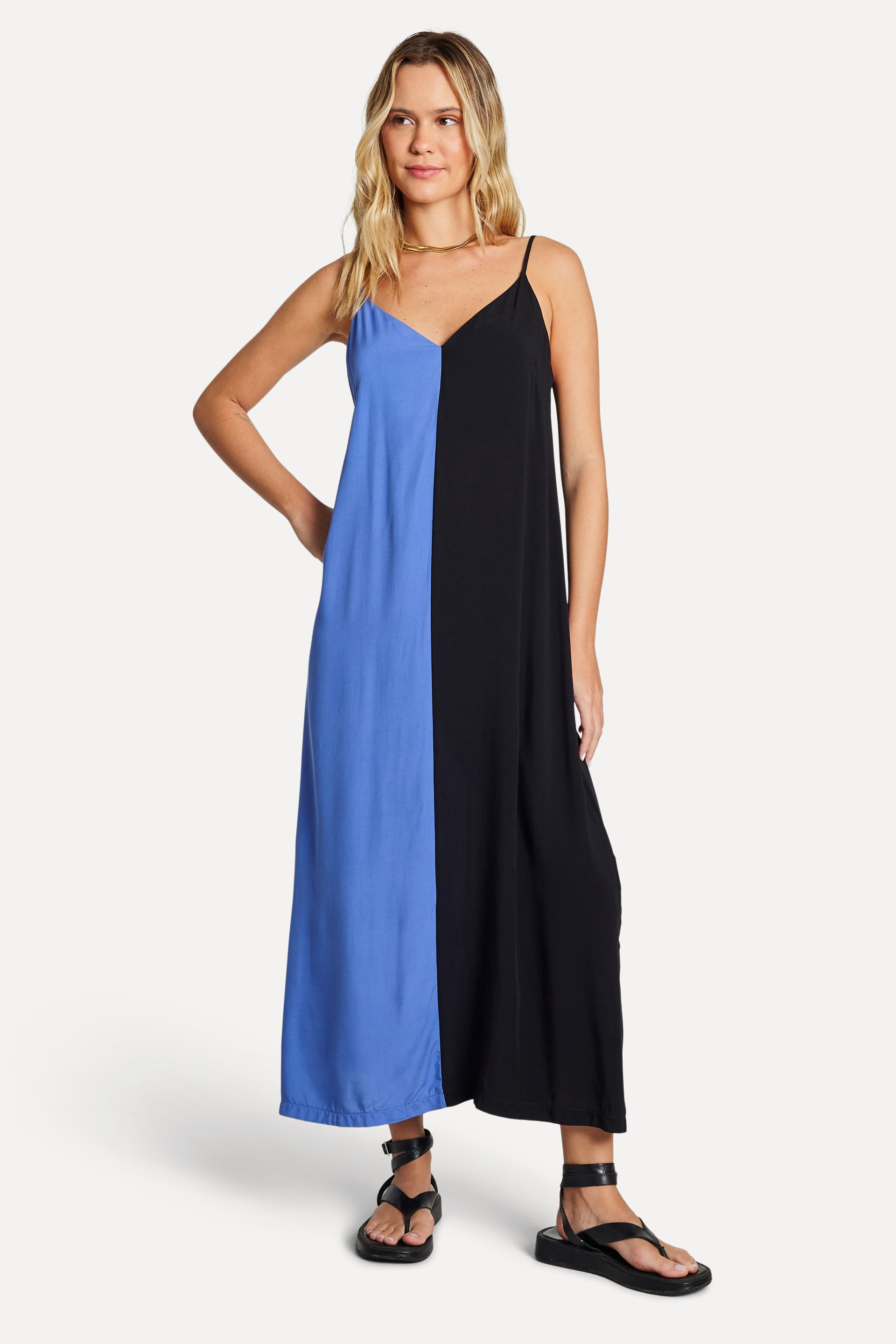 Vestido Feminino Longo Bicolor
