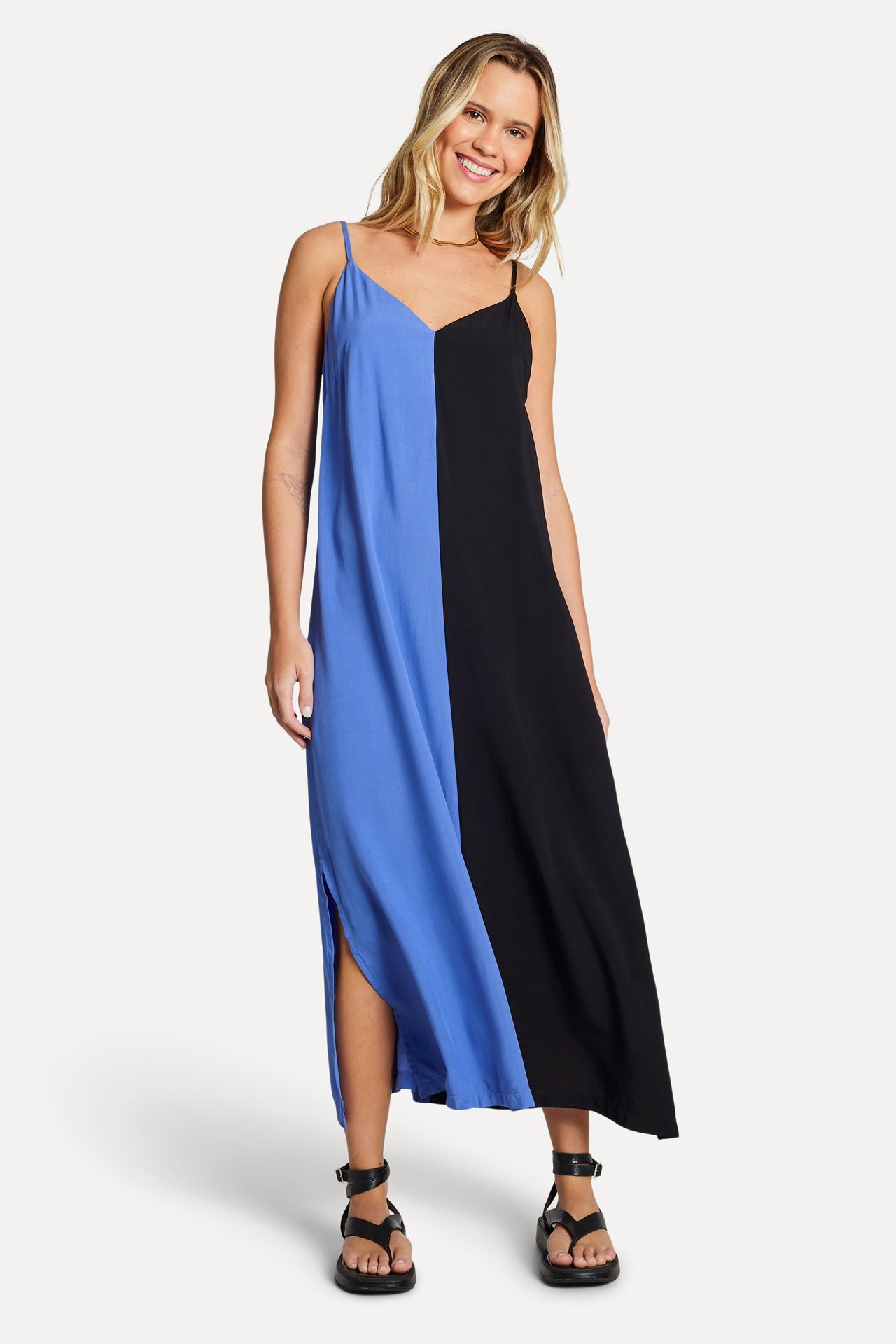 Vestido Feminino Longo Bicolor