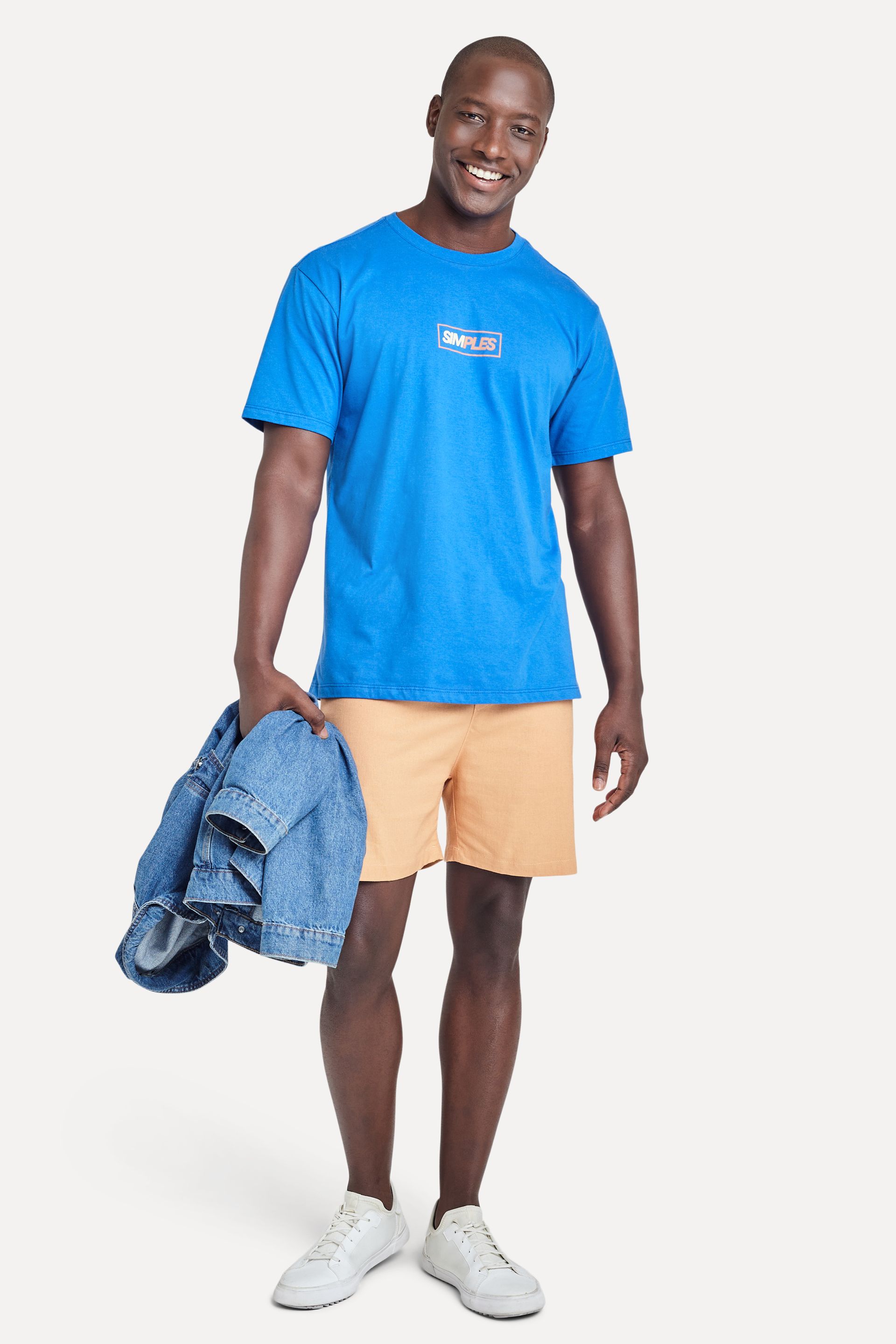 Camiseta Estampada Masculina Simples Bicolor Manga Curta