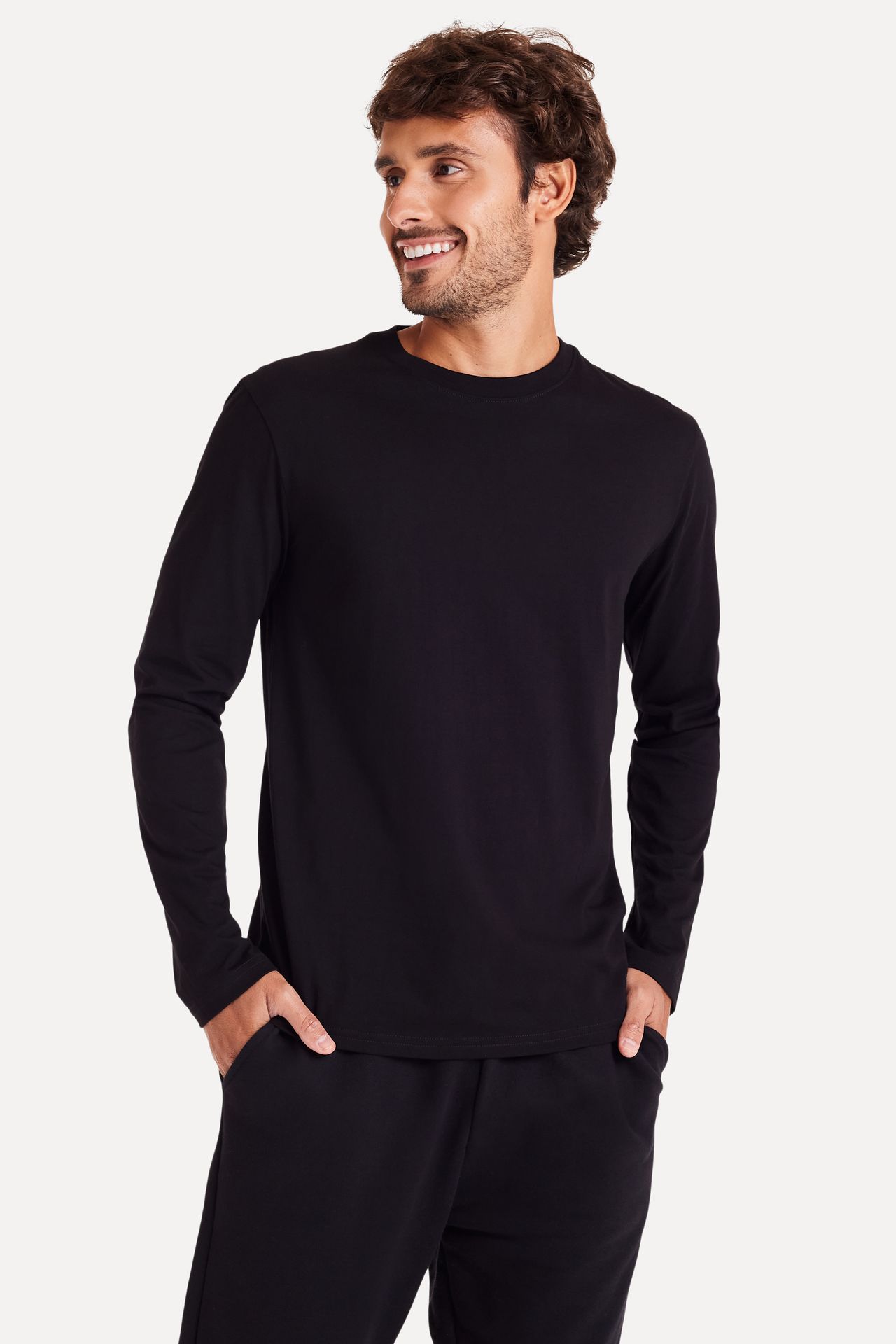 Camiseta Básica Masculina de Algodão Peruano Manga Longa