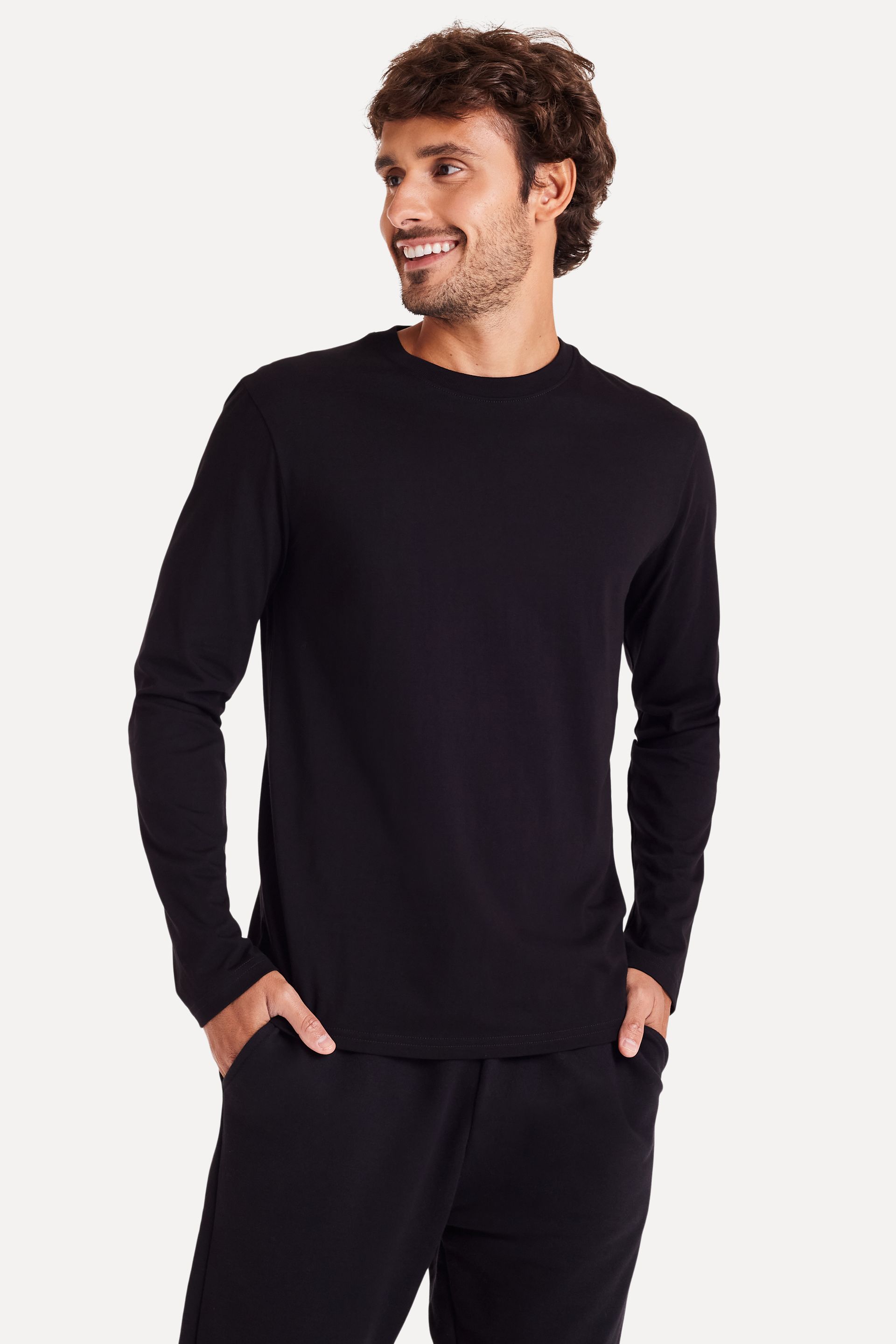 Camiseta Básica Masculina de Algodão Peruano Manga Longa