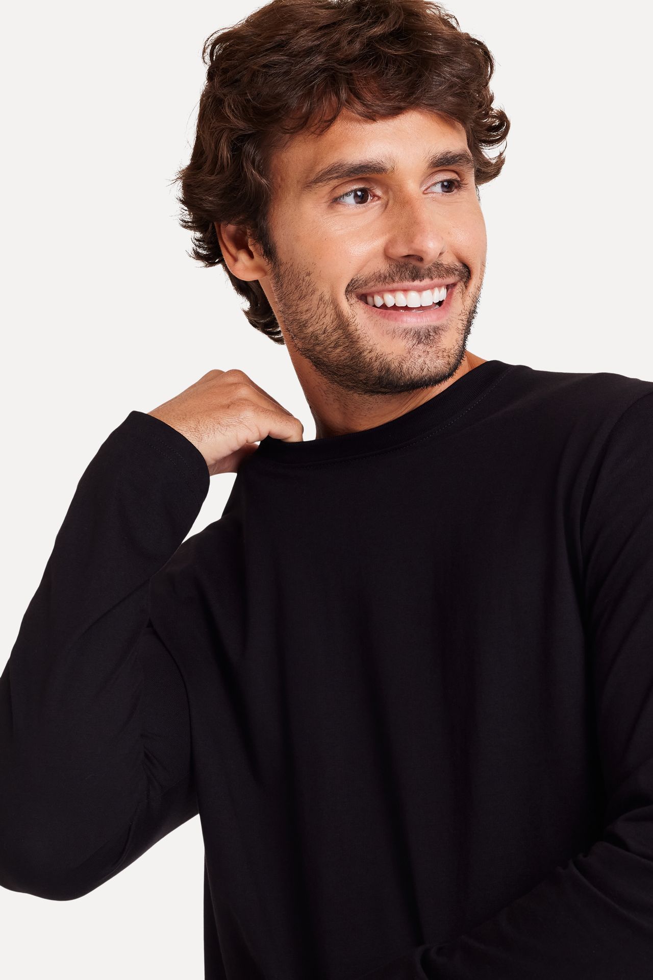 Camiseta Básica Masculina de Algodão Peruano Manga Longa