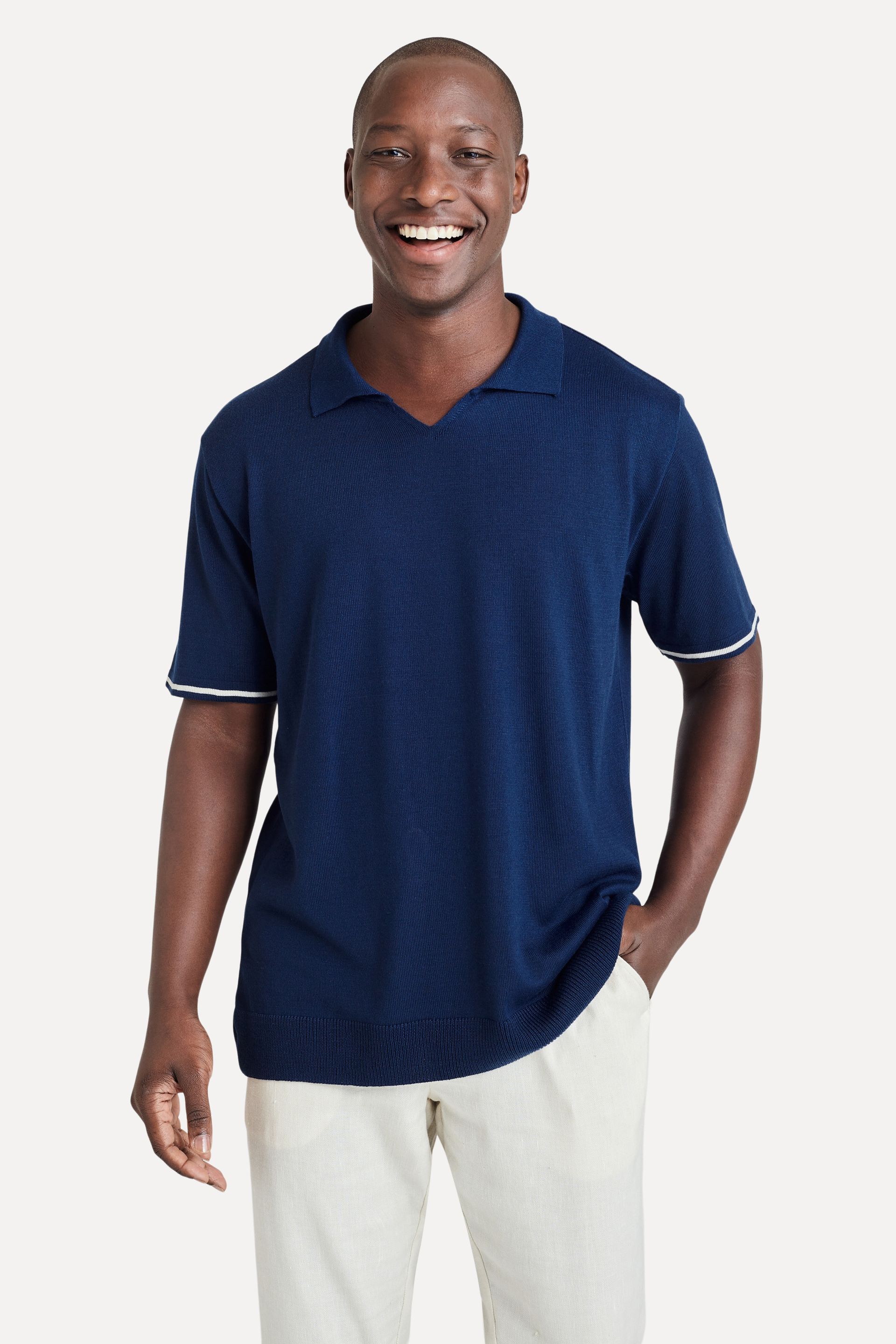 Polo Tricot Masculina Manga Frisos