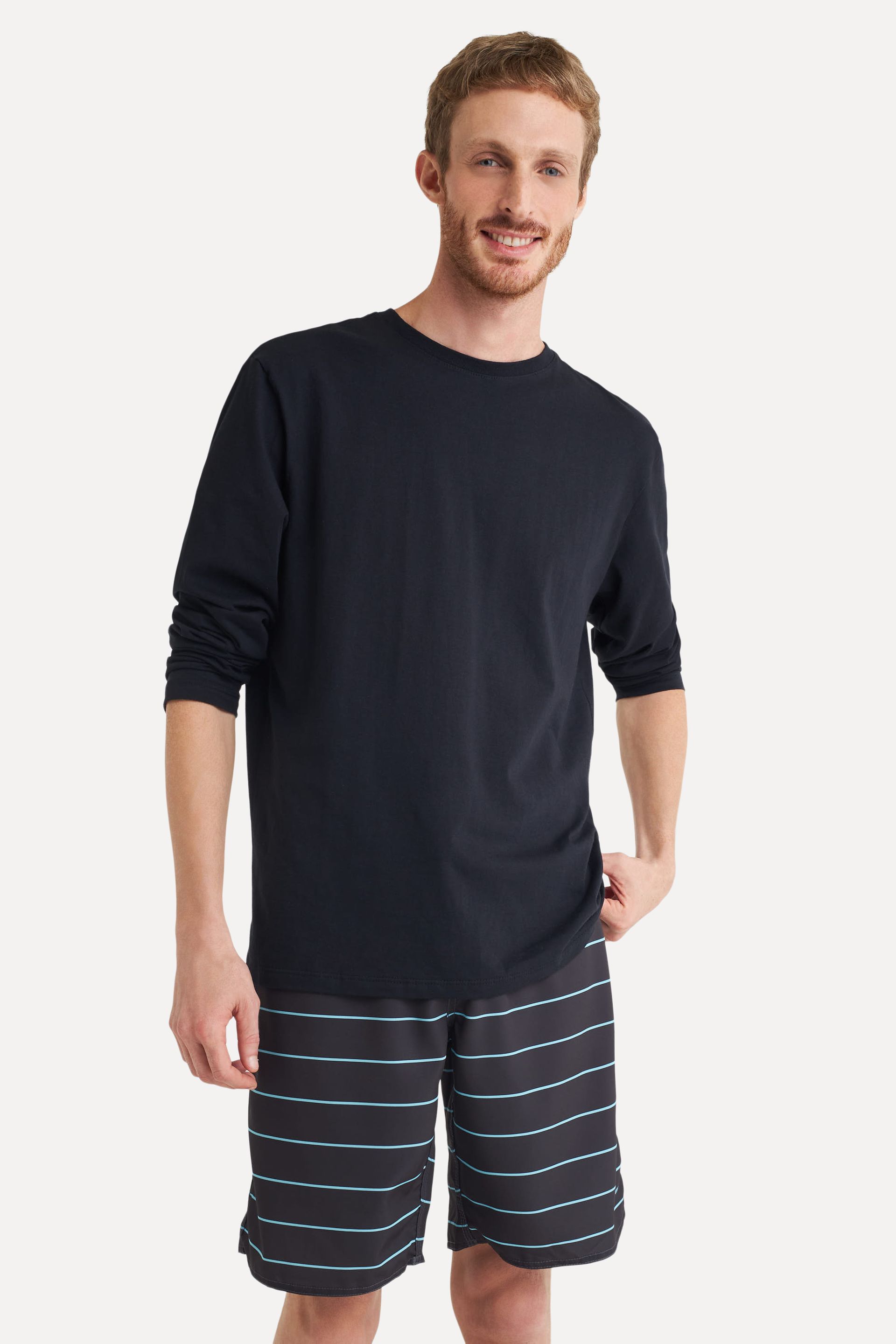 Bermuda Praia Listrada Masculina Fine com Cadarço