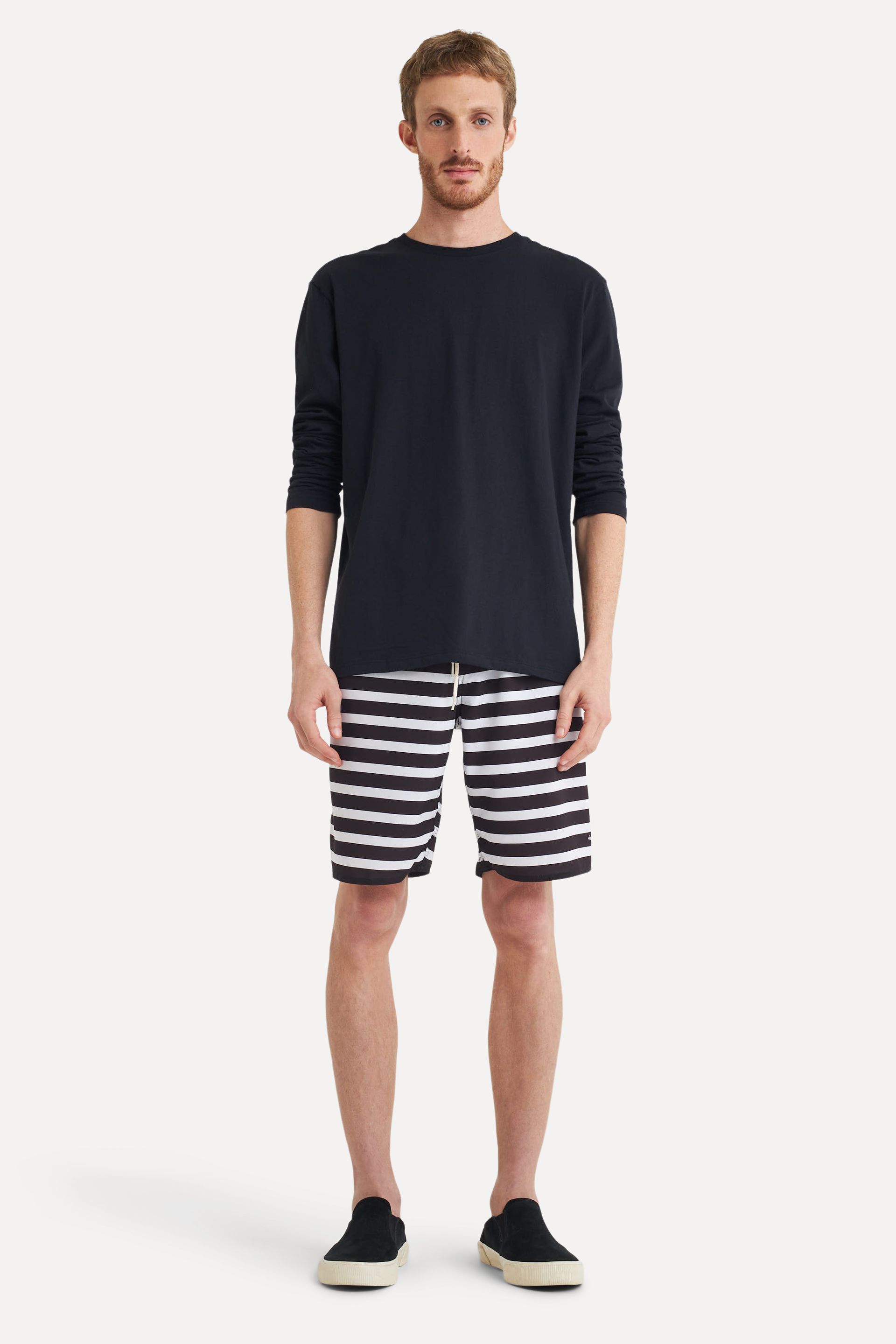 Bermuda Praia Listrada Masculina Navy com Cadarço