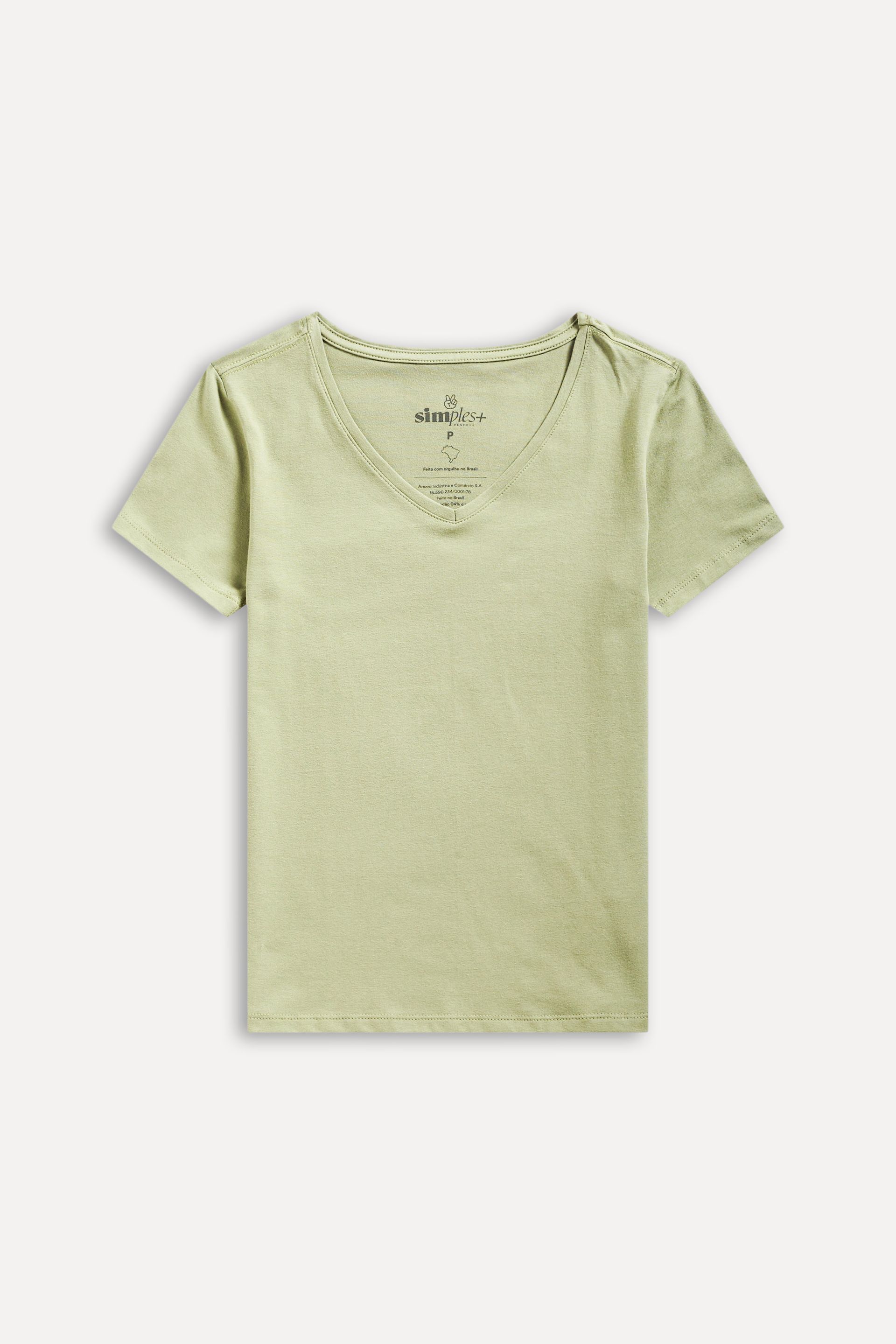 Camiseta Básica Feminina Simples + de Manga Curta com Decote V