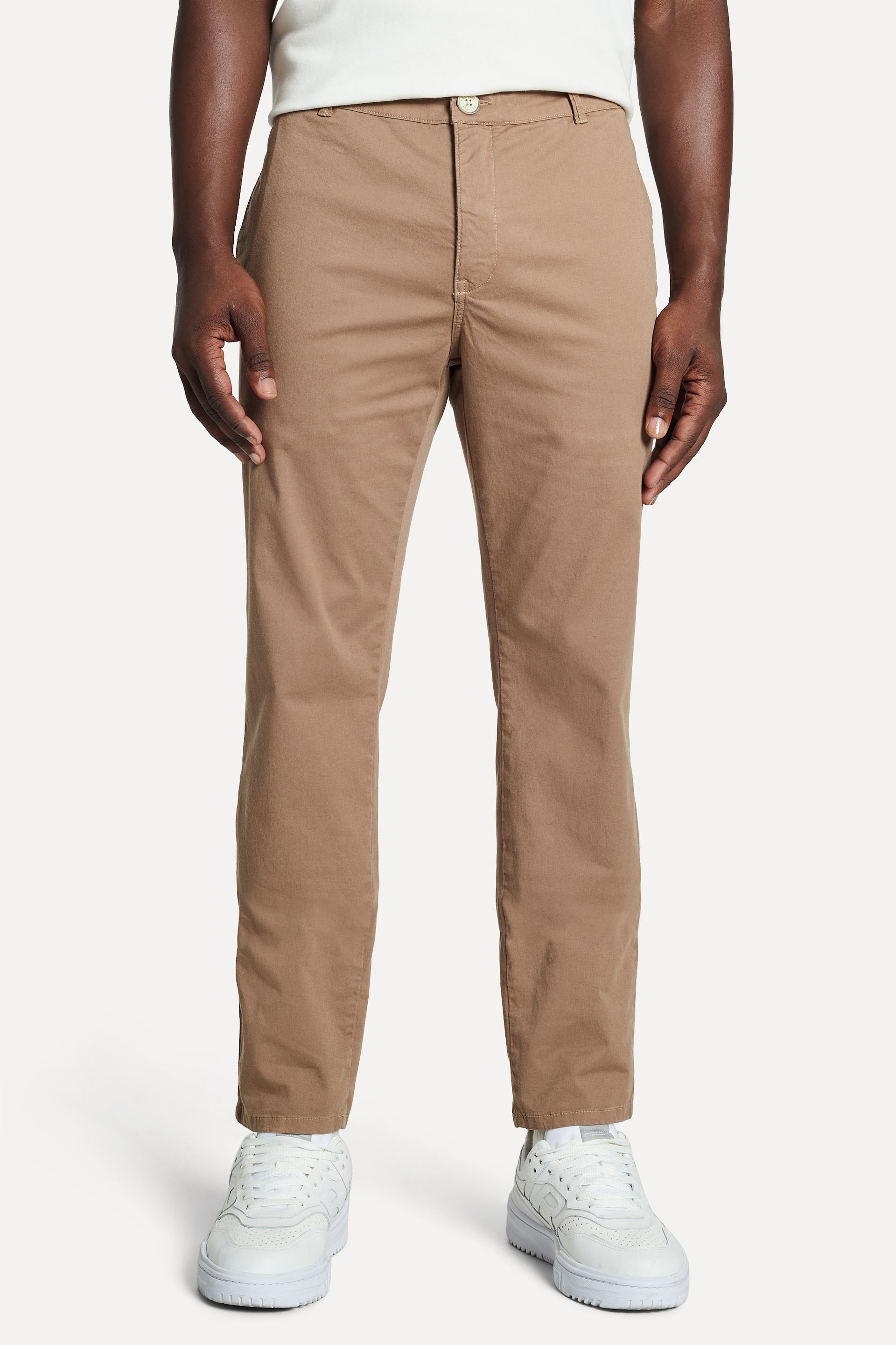 Calça Chino Reta Masculina Simples de Sarja