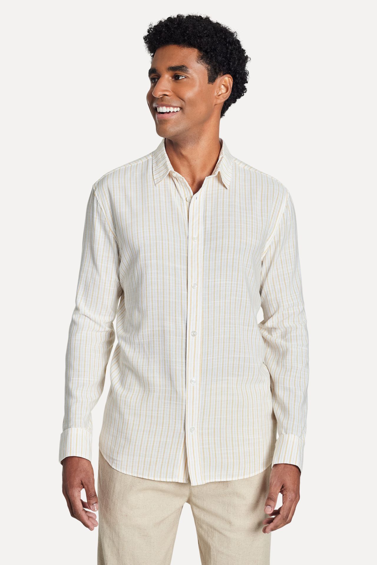 Camisa Listrada Masculina Leve Manga Longa