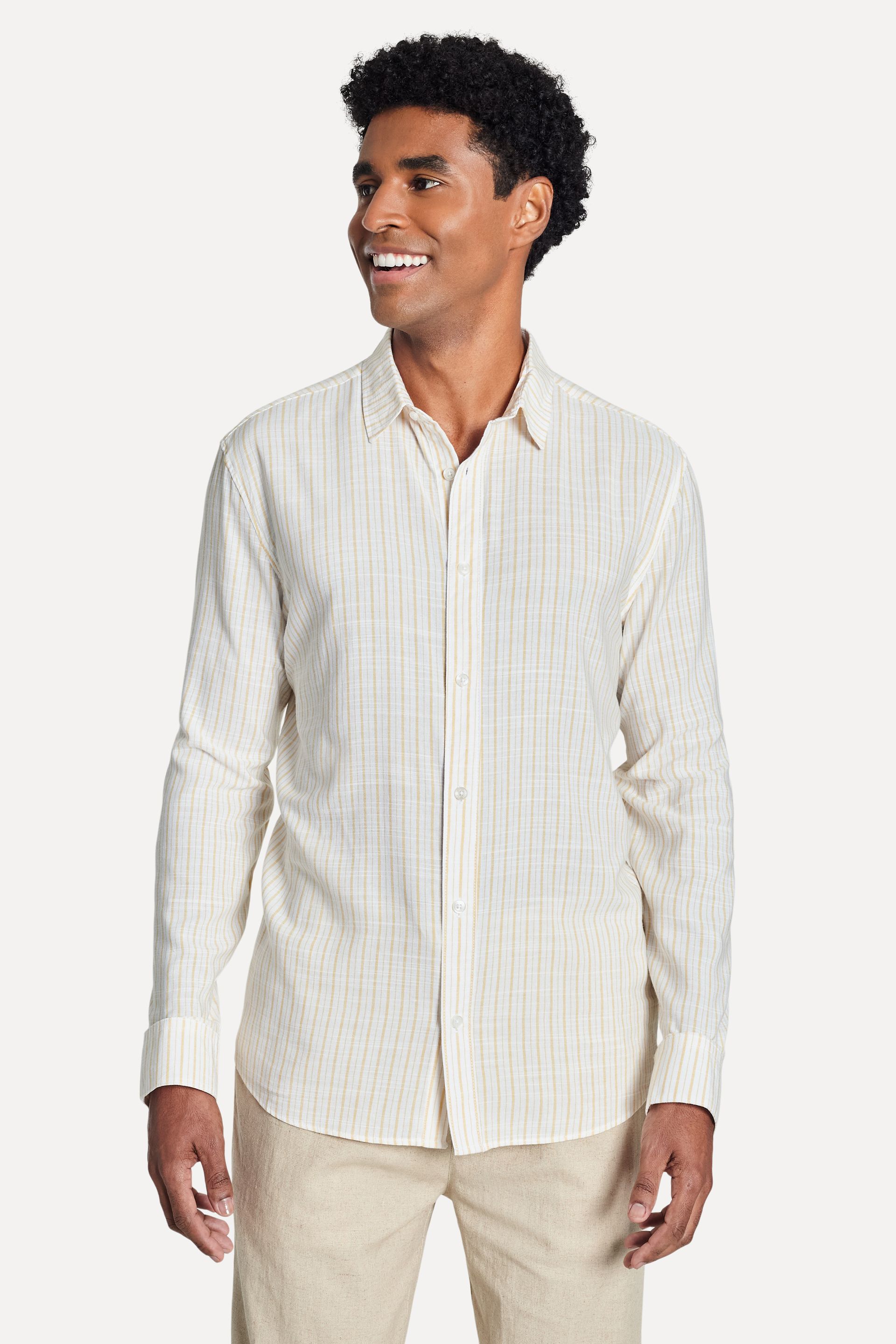 Camisa Listrada Masculina Leve Manga Longa