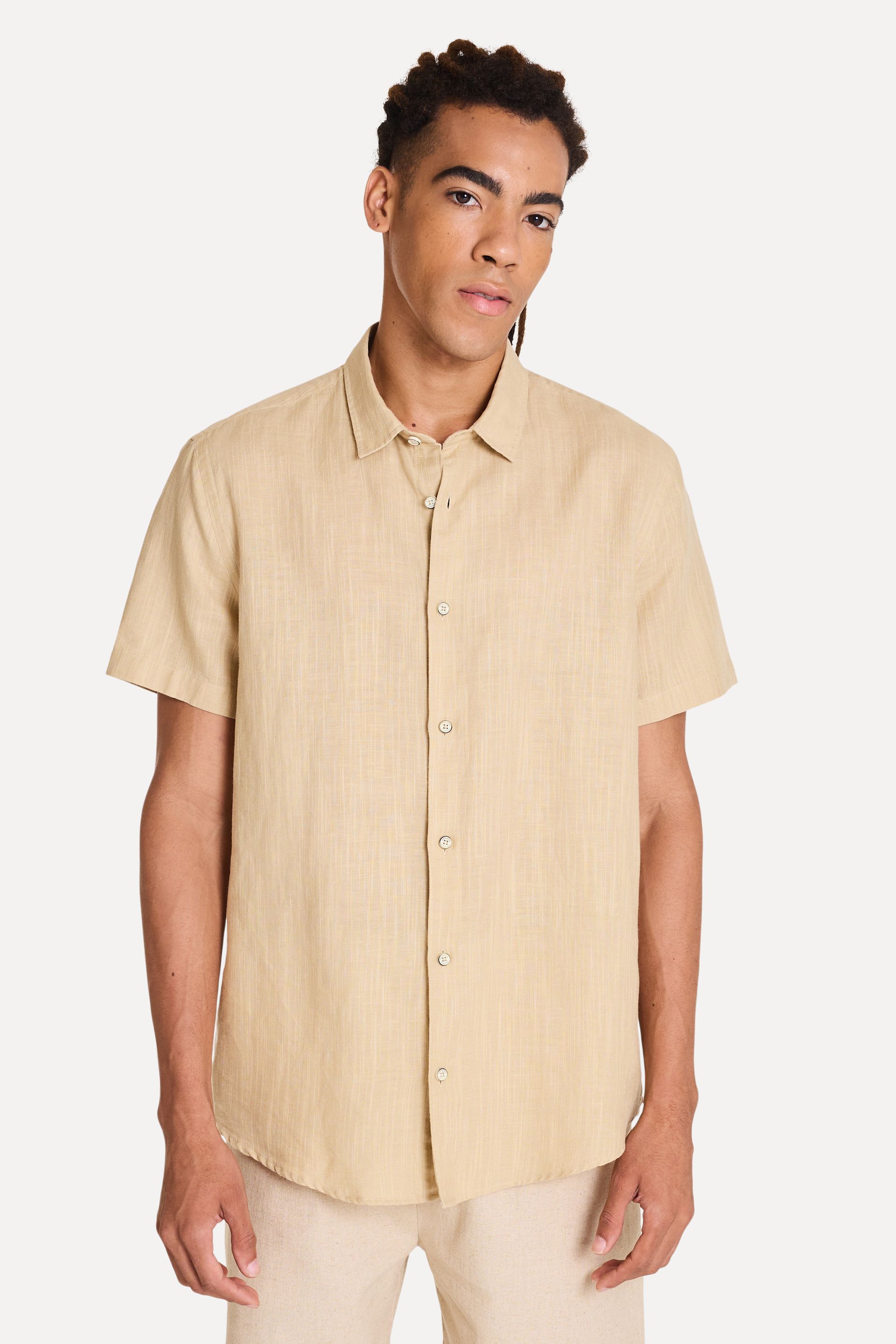 Camisa Masculina de Linho Manga Curta