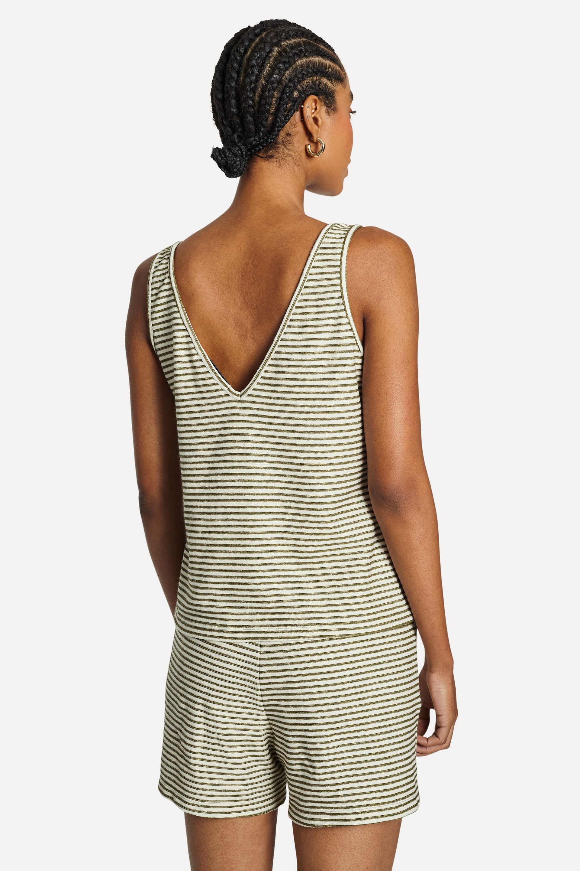 Blusa Regata Listarda Feminina Texturas Decote V