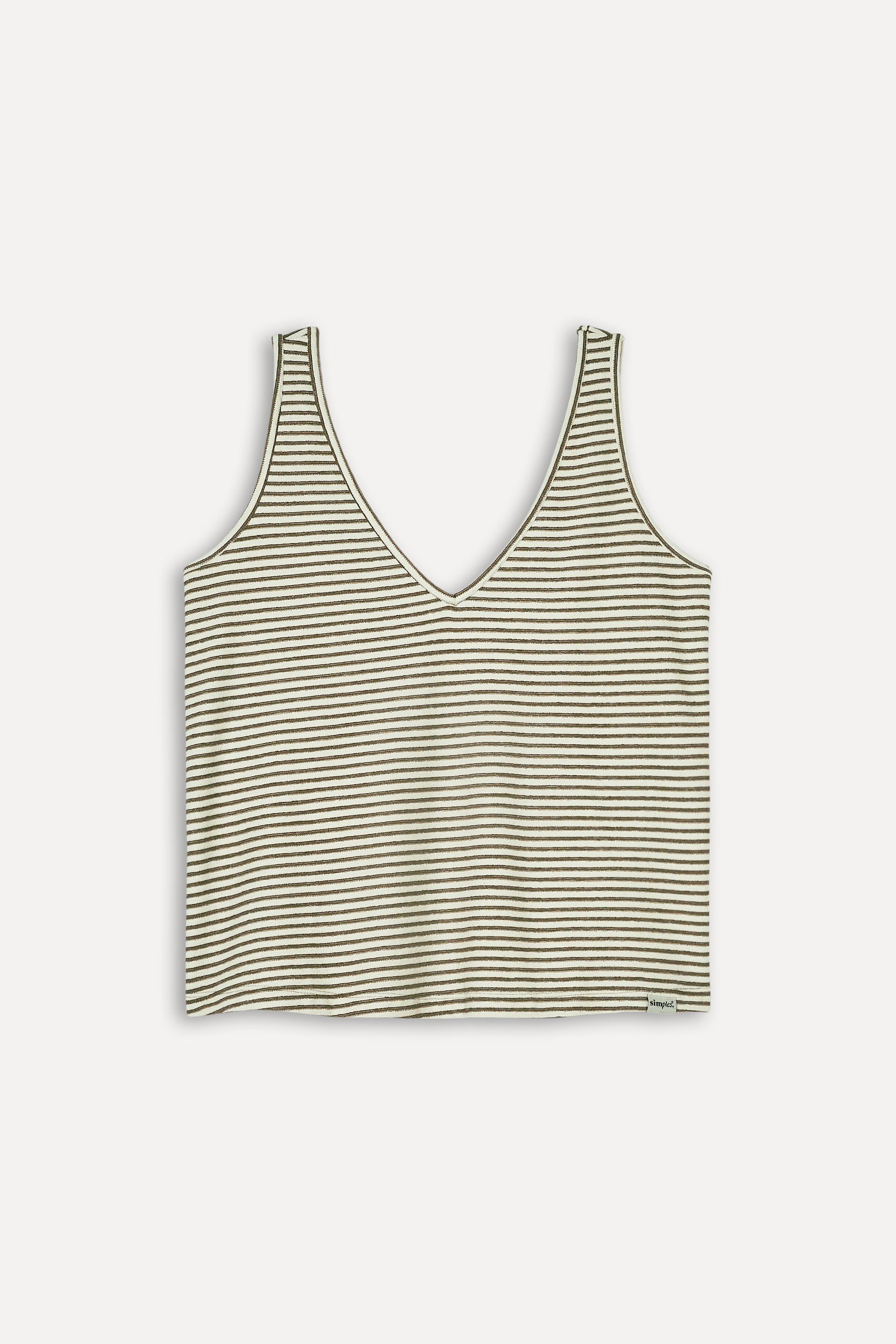 Blusa Regata Listarda Feminina Texturas Decote V