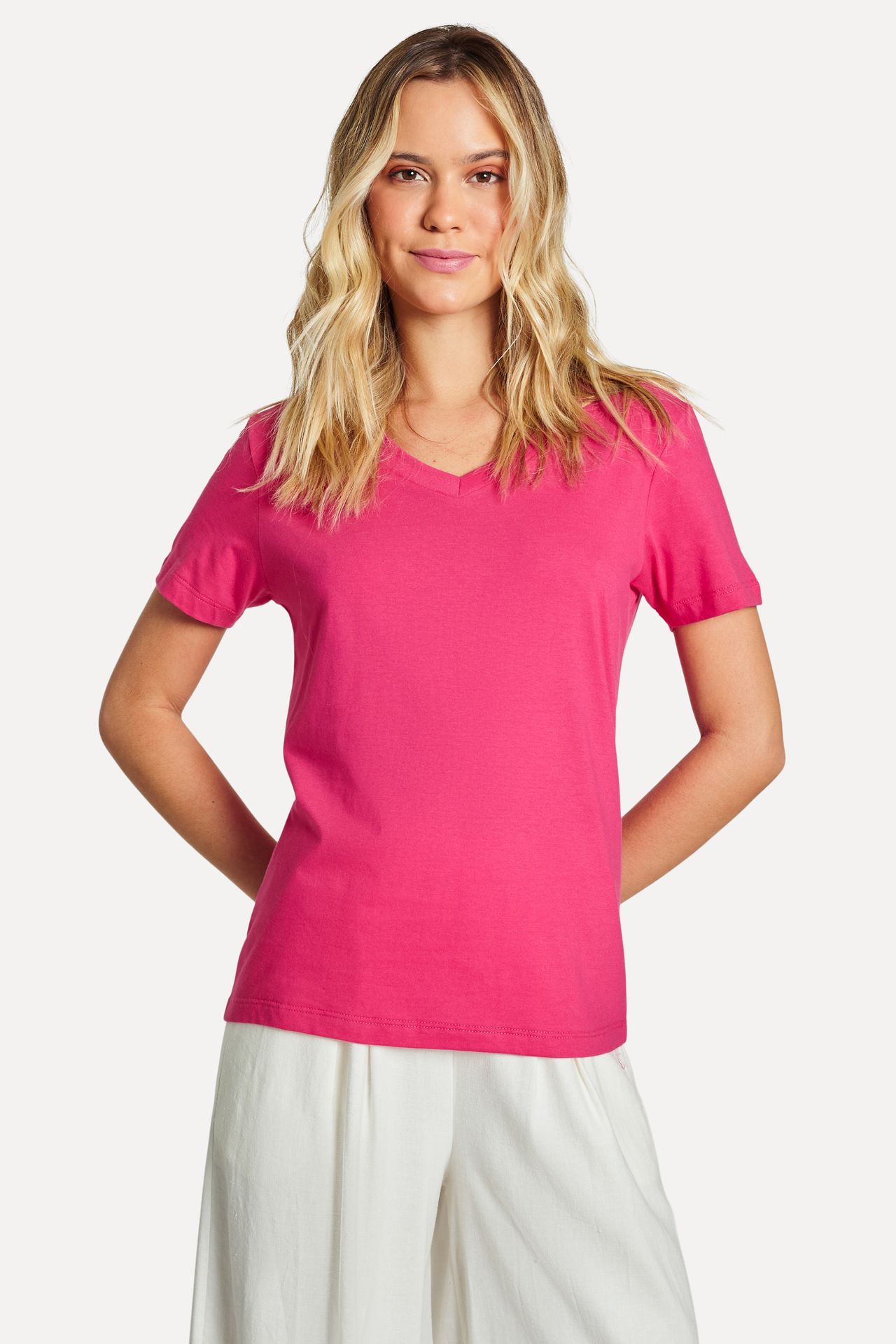 Camiseta Básica Feminina Simples de Manga Curta Decote V