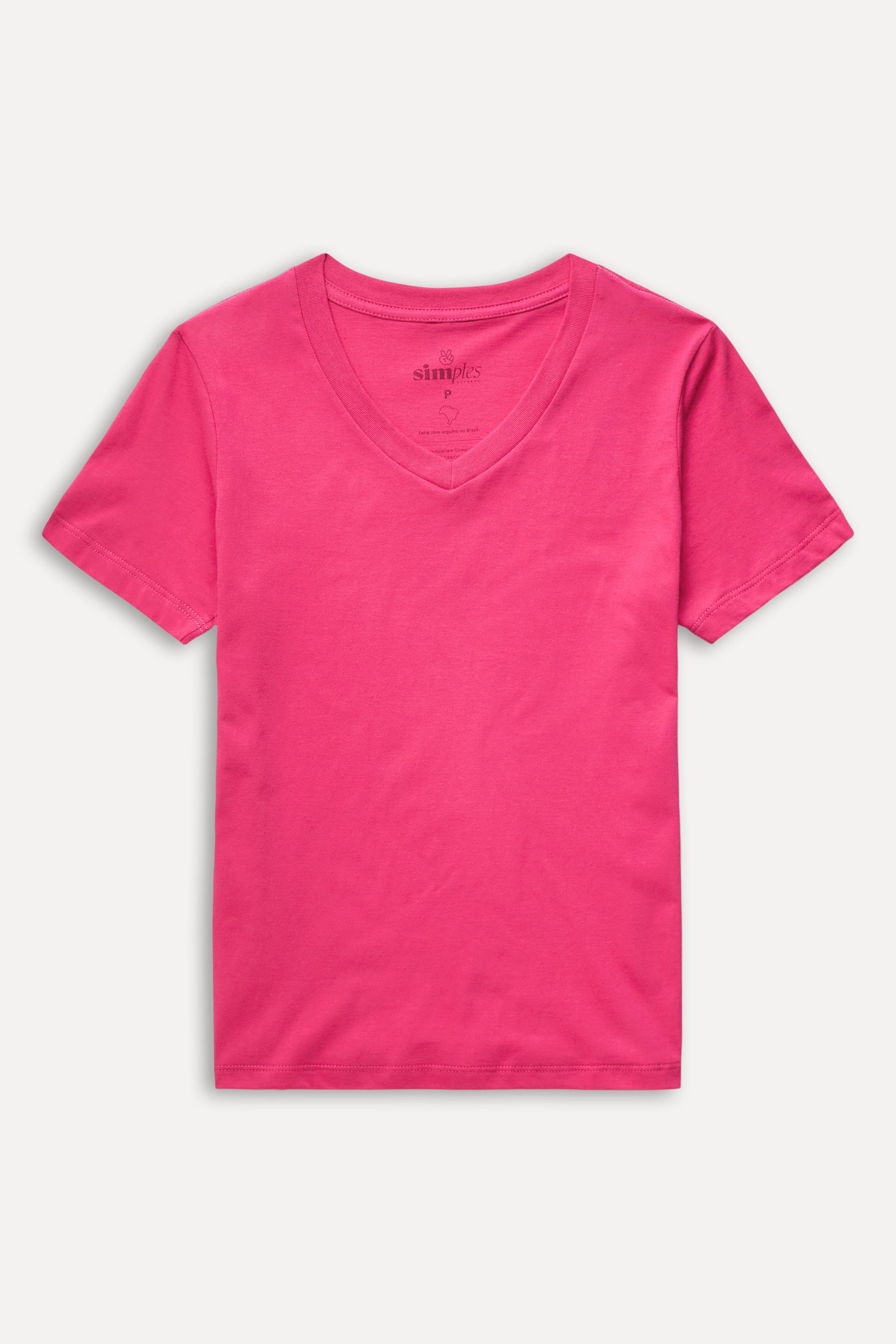 Camiseta Básica Feminina Simples de Manga Curta Decote V